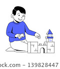 Boy Playing with Blocks - Colorful Flat Design Illustration 139828447