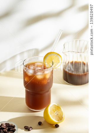 Cold Coffee Tonic Drink With Lemon and Ice 139828497