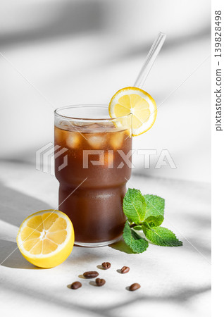 Cold Coffee Tonic Drink With Lemon and Ice 139828498