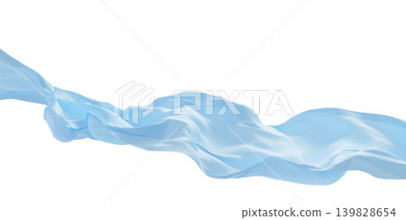 Light blue sheer fabric flowing in the wind isolated on white background with copy space 3D render Light blue sheer fabric flowing in the wind isolated on white background with copy space 3D render 139828654