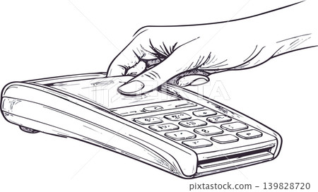 Hand processing credit card payment at terminal 139828720