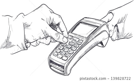 Hand entering pin on point of sale terminal Hand entering pin on point of sale terminal 139828722