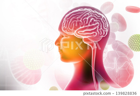 Virus cells attacking a human brain Virus cells attacking a human brain 139828836