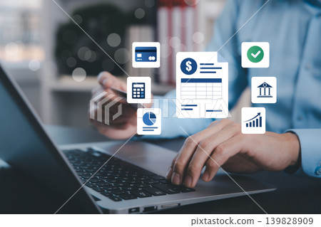 Digital Invoice Management and Financial Approval Workflow Concept Digital Invoice Management and Financial Approval Workflow Concept 139828909