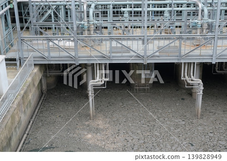Sedimentation basin at a sewage treatment plant Sedimentation basin at a sewage treatment plant 139828949