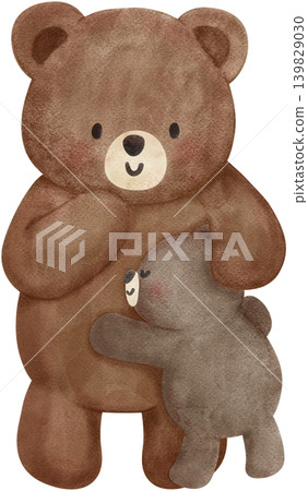 Preppy Mama and baby bear riding bicycle together watercolor seamless pattern Preppy Mama and baby bear riding bicycle together watercolor seamless pattern 139829030