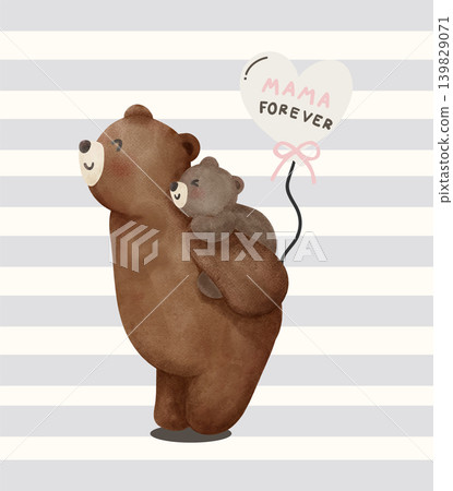 Preppy Mama and baby bear riding bicycle together watercolor seamless pattern Preppy Mama and baby bear riding bicycle together watercolor seamless pattern 139829071