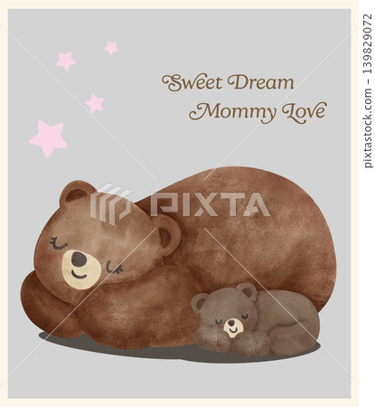 Preppy Mama and baby bear riding bicycle together watercolor seamless pattern Preppy Mama and baby bear riding bicycle together watercolor seamless pattern 139829072