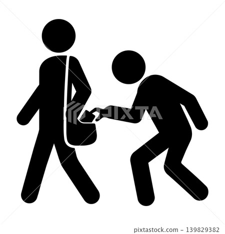 Black and white pictogram warning against pickpocketing and theft. Black and white pictogram warning against pickpocketing and theft. 139829382