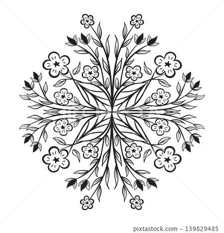Biaxial Symmetry Floral Design - A symmetrical floral design drawn by hand. Biaxial Symmetry Floral Design - A symmetrical floral design drawn by hand. 139829485