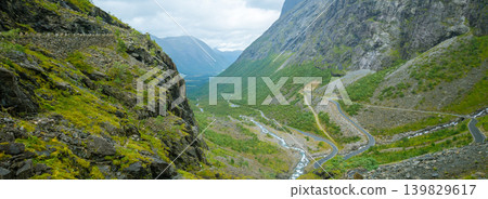 Panoramic view of the Trollstigen Road from the height, Norway Panoramic view of the Trollstigen Road from the height, Norway 139829617