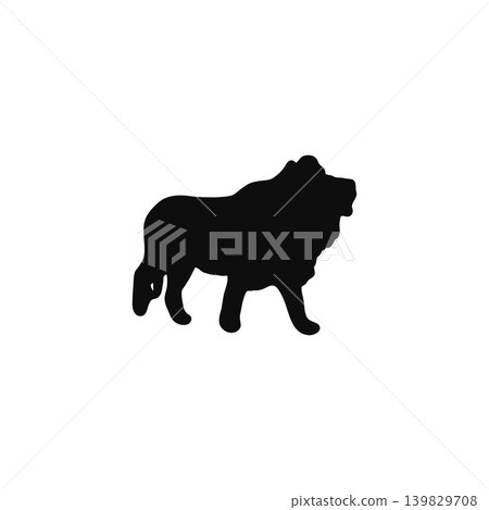 A powerful lion silhouette illustration on a white background, featuring wild animals and zoo themes. 139829708