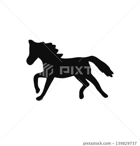 Silhouette illustration of a galloping horse, white background, dynamic animal image. Silhouette illustration of a galloping horse, white background, dynamic animal image. 139829737