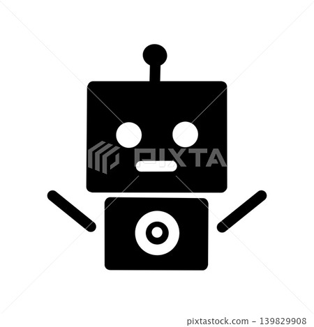 Cute robot icon/pictogram with a white background and simple design. 139829908