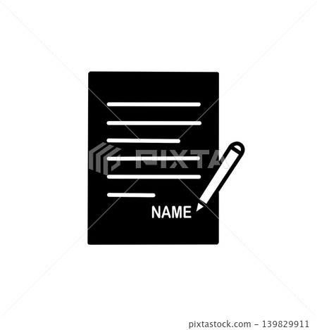 Illustration icon of a contract/application form with a name field and a pen. Illustration icon of a contract/application form with a name field and a pen. 139829911