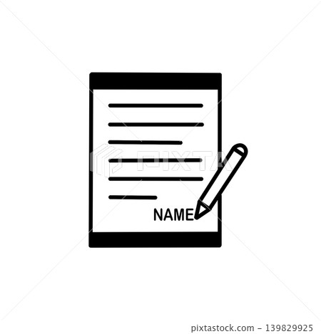 Vector illustration of a writing instrument for writing your name and an application form (signature, contract, completion, questionnaire). Vector illustration of a writing instrument for writing your name and an application form (signature, contract, completion, questionnaire). 139829925