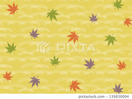 Japanese-style illustration of autumn leaves floating on the water's surface 139830004
