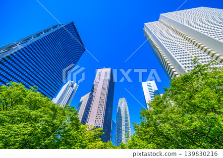 The urban landscape of Tokyo, Japan is unpleasant... A view of Shinjuku's business district, adorned with fresh greenery... = May 10th 139830216