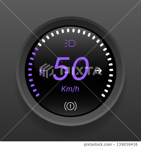 Modern Circular Speedometer Dashboard Interface With Purple Neon Display Modern Circular Speedometer Dashboard Interface With Purple Neon Display 139830416