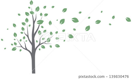 a tree with leaves flying in the wind a tree with leaves flying in the wind 139830476