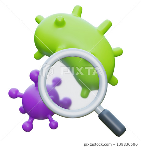 3D Render of Bacteria and Virus Cells with Magnifying Glass 3D Render of Bacteria and Virus Cells with Magnifying Glass 139830590