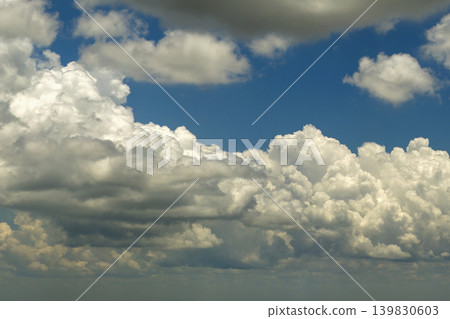 Blue sky with white clouds. Bright summer skyscape 139830603