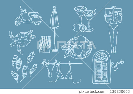Mediterranean summer doodle collection in naive hand drawn style Mediterranean summer doodle collection in naive hand drawn style 139830663