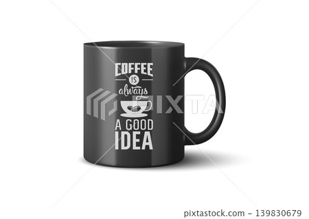 Vector 3d Realistic Black Coffee Mug Mockup with Vintage Typography Print. Ceramic Cup for Branding and Merch Design. Realistic 3d Vector Illustration Isolated Vector 3d Realistic Black Coffee Mug Mockup with Vintage Typography Print. Ceramic Cup for Branding and Merch Design. Realistic 3d Vector Illustration Isolated 139830679