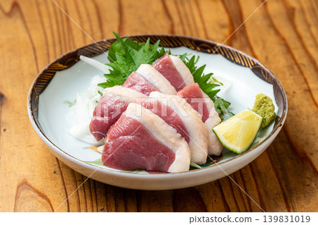 Kawachi Duck Sashimi: Creative Japanese cuisine featuring fresh duck meat. Kawachi Duck Sashimi: Creative Japanese cuisine featuring fresh duck meat. 139831019