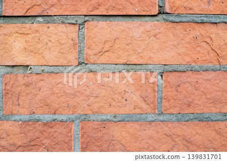Red clay brick wall texture with grey cement joints, detailed solid building masonry block pattern for architectural backdrop Red clay brick wall texture with grey cement joints, detailed solid building masonry block pattern for architectural backdrop 139831701