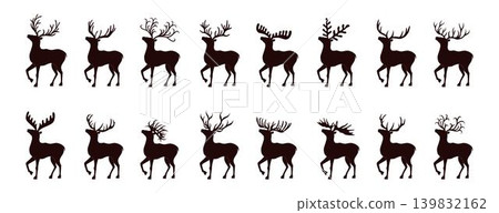 Christmas deer silhouette with unique antlers. Christmas deer silhouette with unique antlers. 139832162