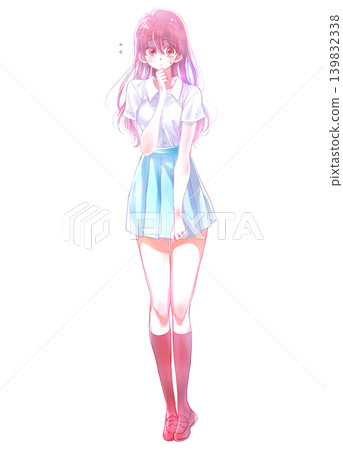 A female student in distress; wearing summer clothes, short sleeves. A female student in distress; wearing summer clothes, short sleeves. 139832338