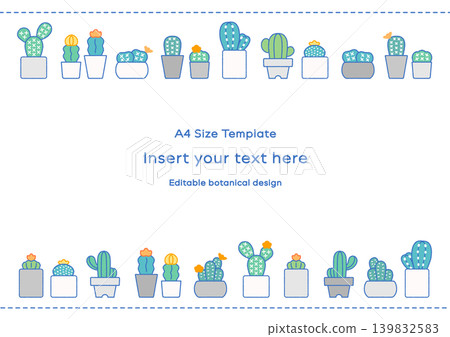 Cute botanical houseplant frame design | A5 size, card, vector graphic. Cute botanical houseplant frame design | A5 size, card, vector graphic. 139832583