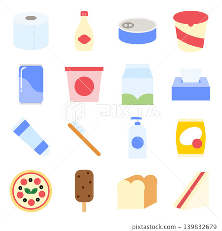 Supermarket Processed Goods and Daily Necessities Icon Set - Flat Color Supermarket Processed Goods and Daily Necessities Icon Set - Flat Color 139832679