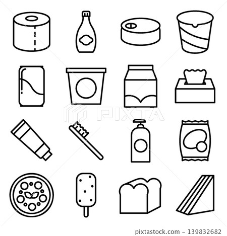 Supermarket Processed Goods and Daily Necessities Icon Set - Line Outline Supermarket Processed Goods and Daily Necessities Icon Set - Line Outline 139832682