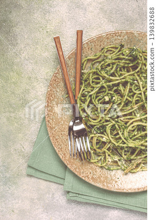 spaghetti with pesto sauce, homemade, no people, spaghetti with pesto sauce, homemade, no people, 139832688