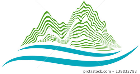 Abstract layered mountains with waves next to them Abstract layered mountains with waves next to them 139832788