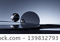 3D render, Abstract black metallic spheres with large circle and reflections in futuristic minimalist landscape 139832793