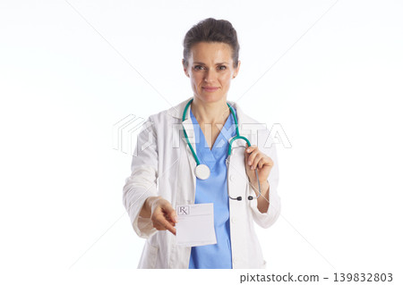 Doctor Offering Prescription Pad and Stethoscope Doctor Offering Prescription Pad and Stethoscope 139832803