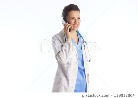 Doctor Consulting Patient via Smartphone Call 139832804