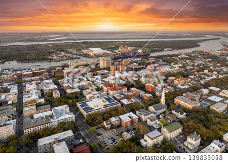 Savannah, Georgia. Urban landscape of old historical city. USA cityscape at sunset Savannah, Georgia. Urban landscape of old historical city. USA cityscape at sunset 139833058