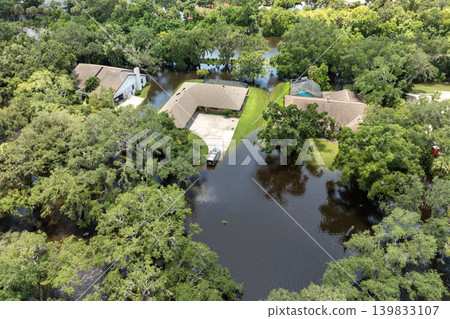Hurricane Debby flooded homes in Sarasota, Florida. Aftermath of natural disaster Hurricane Debby flooded homes in Sarasota, Florida. Aftermath of natural disaster 139833107