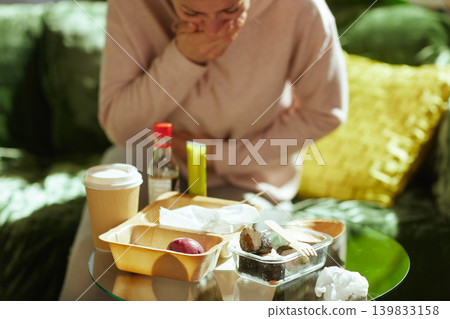 Nausea and Stomach Upset from Unhealthy Takeout Food Nausea and Stomach Upset from Unhealthy Takeout Food 139833158