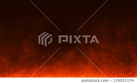 Cinematic red fire particles background with glowing sparks, smoky dark atmosphere and fiery dust texture for dramatic overlays, VFX and abstract designs. Cinematic red fire particles background with glowing sparks, smoky dark atmosphere and fiery dust texture for dramatic overlays, VFX and abstract designs. 139833174