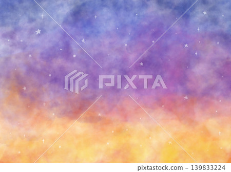 一款夢幻般的水彩背景素材，靈感來自星空和日落，帶有星形閃光紋理。 139833224