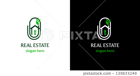 Eco Real Estate Logo Green House and Paperclip Eco Real Estate Logo Green House and Paperclip 139833249