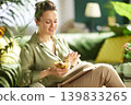 Smiling Woman Enjoying a Healthy Fruit Snack Break 139833265
