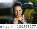 Smiling Woman Ready to Eat Pizza Snack 139833277