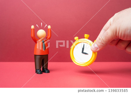 Office worker overreacts to deadline. Time is up. Work schedule. Contract violation, workplace stress and pressure caused by missed obligations and delays. Office worker overreacts to deadline. Time is up. Work schedule. Contract violation, workplace stress and pressure caused by missed obligations and delays. 139833585