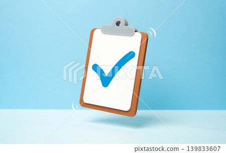 Paper clipboard with a confirmation checkbox. Permission. Passed inspection. Pass test, complete trial and approval process for compliance and certification. Paper clipboard with a confirmation checkbox. Permission. Passed inspection. Pass test, complete trial and approval process for compliance and certification. 139833607